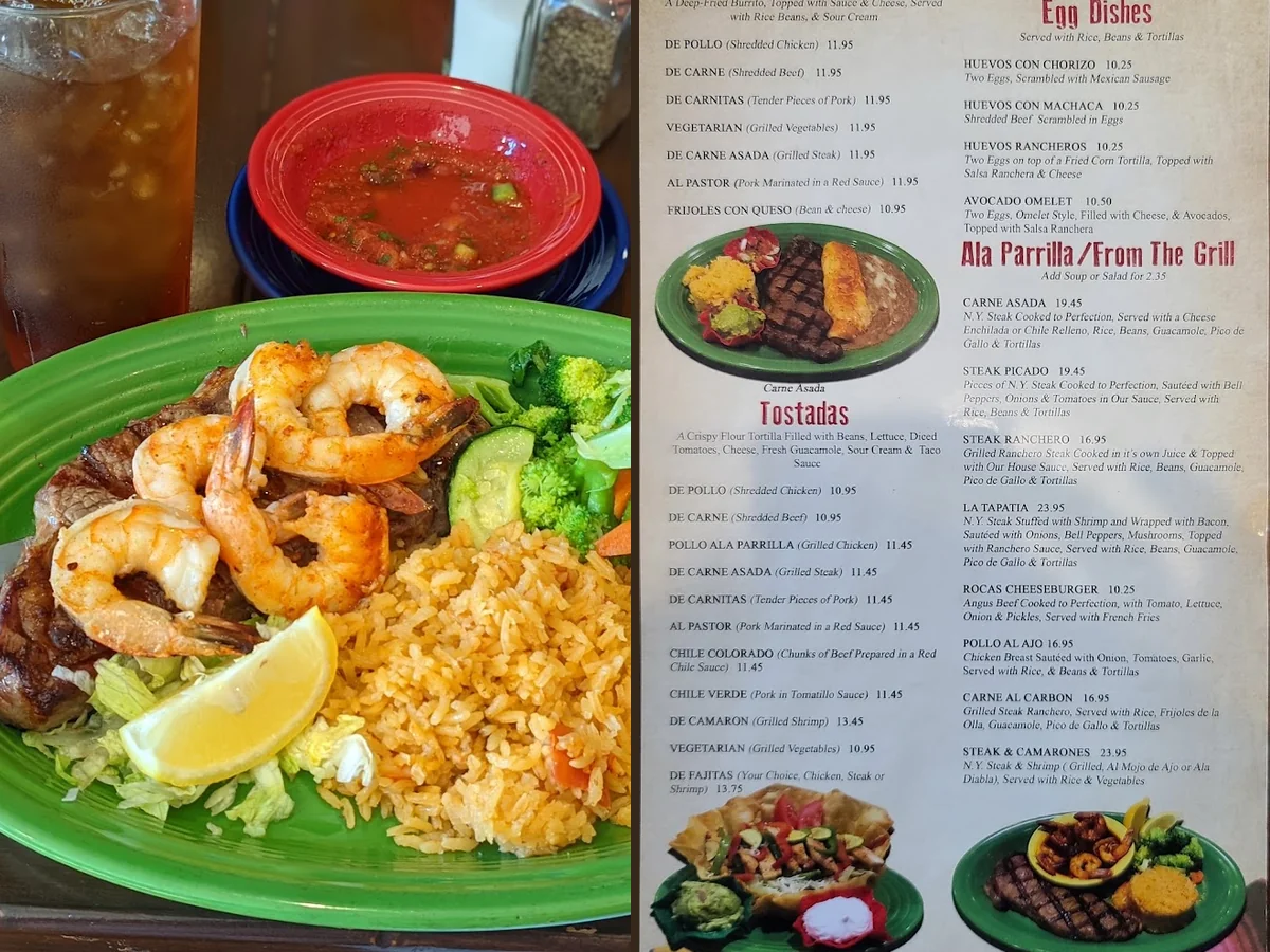 Colorful Latin American plates on a restaurant table.