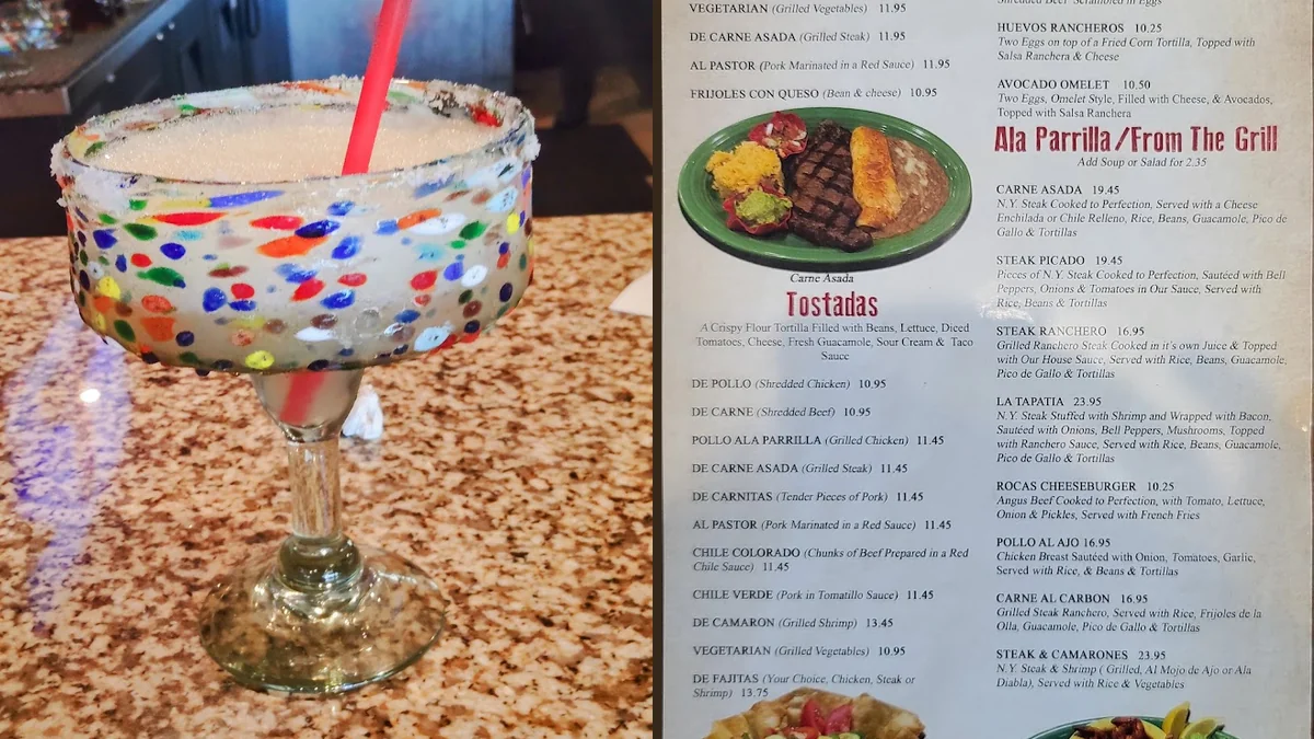 Colorful Latin American plates on a restaurant table.