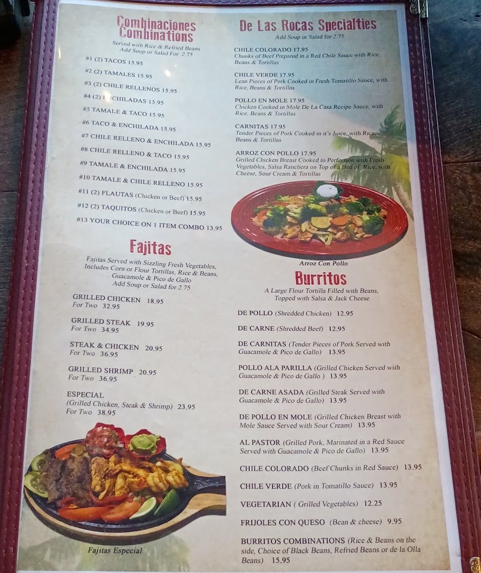 Restaurant menu showing lunch, dinner, and children’s options.