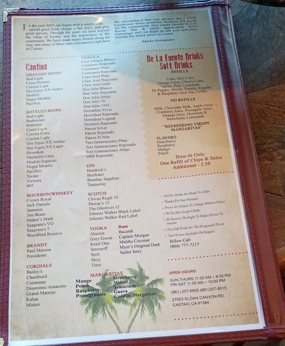 Menu page with seafood and kids’ dishes.